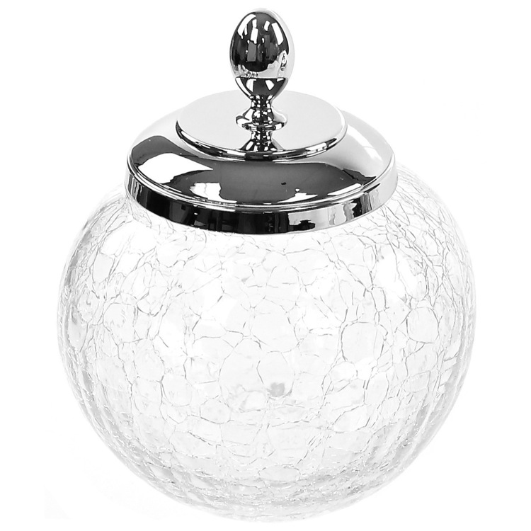 Windisch 88677-CR Round Crackled Crystal Glass Cotton Ball Jar